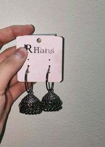 Black Jhumka Hoop Earrings