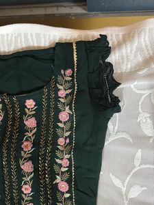 Green Embroidered Kurti With Umbrella Cut Plazo