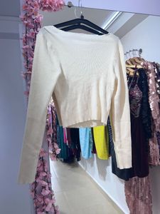 Cream Knit Long Sleeve Top