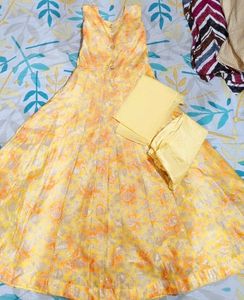 Beautiful Yellow Ethnic Gown With Red N Orange