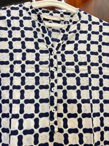 Printed Blue &amp; White Kurta