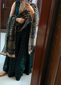 Women Green Partywear Zari Embroidery Suit Set