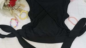 Backless Black Tie Crop Top
