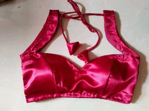 Broad Sweetheart Neck Strappy Padded Satin Blouse