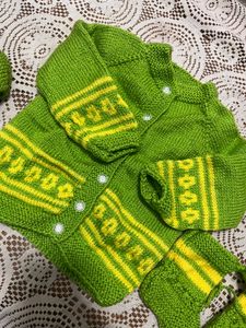 Green & Yellow Knit Dress For Baby