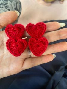 Red Crochet Heart Hair Clips