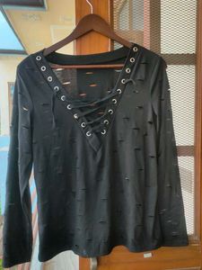 Gothic Cut Out Tie Up V-neck Top