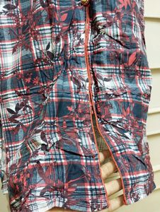 New Cotton Red Black Kurti With Golden Buttons
