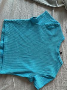 Blue Ribbed Crop Top