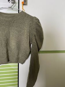 Olive Green Puff Sleeve Sweater