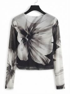 Floral Print Mesh Long Sleeve Top