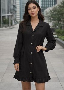 Pintresty Vintage Elegant Black Shirt Dress