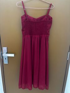 Dark Red Padded Party Dress With Adjustable Straps