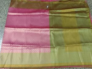 New Pink And Apple Green Viscose Kanchi Saree