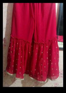 Red Embroidered Sharara Set