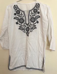 Embroidered White Kurta
