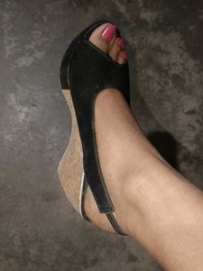 Black Wedge Slingback Heels