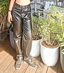 Trendy Black Faux Leather Pants
