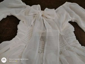 Elegant White Georgette Dress With Bow Detail