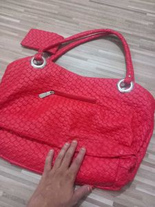 Red Woven Tote Bag