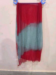 Teal kurti, pant and chunni set.