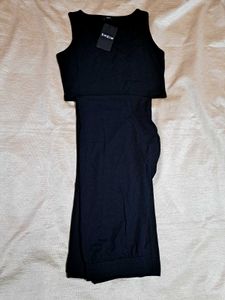 shein sleeveless ribbed Black ctop top &amp; Wide Leg