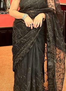 Black Embroidery Net Saree