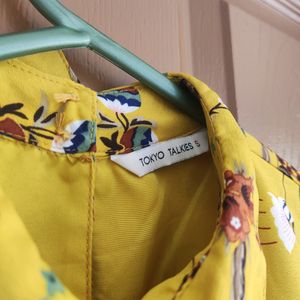 Yellow Printed Flair Dress - Used Only Once