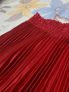 Red Pleated Midi Skirt