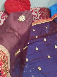 Woman  Embroidery Brown And Golden Saree