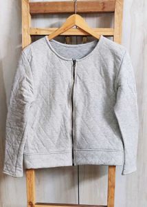 Gray Quilted Zip-Up Jacket size-36