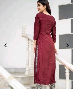 Maroon Embroidered Kurta Set