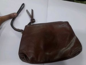 Vintage Brown Leather Cosmetic Bag