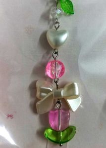 🩷🌷 Pink Tulip Phone Charm with Heart & Bow 🎀✨