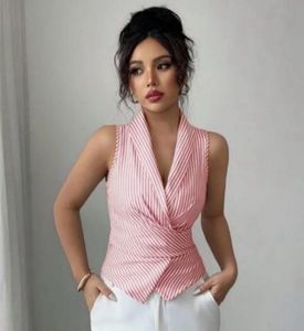 Striped Sleeveless Blazer Top