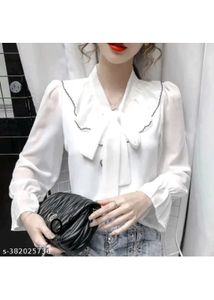 Ruffle Trim Tie Neck Blouse
