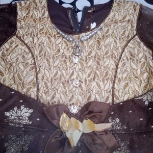 Girls' Brown & Gold Dress