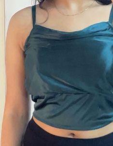 Green Satin Cowl Neck Top