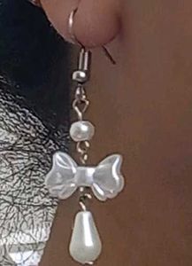 Handmade Pearl Bow Earrings with Drop