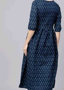 Nayo blue floral cotton A - line kurta