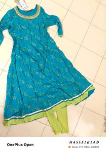 Teal &amp; Gold Anarkali Kurta