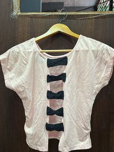 Micky Women Light Pink And Black Printed T-shirt
