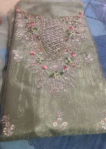 Beautiful Pakistani Organza Suit With Beautiful Embroidery Bottom Emboidry Patch Added Sleeve Look Beautiful Unstich Brand New Suit