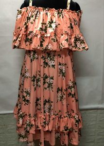 New Piece Floral Ruffle Midi Peach Dress
