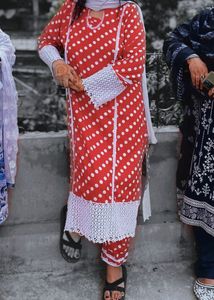 Beautiful Red And White Suit With Lace..