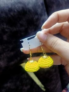 Yellow beaded jhumka earrings