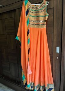 Fit and Flare Coral orange ethnic gown