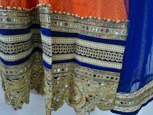Vibrant Orange and Blue Embellished Dupatta✨