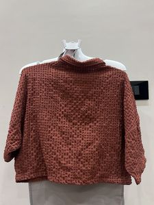 Brown Waffle Oversized Knit Crop Top