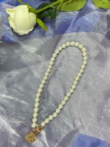 Pearl Beaded Necklace with Gold Coin Pendant